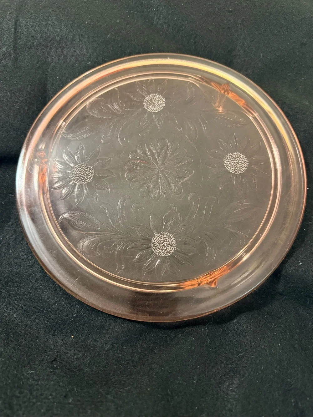 Vtg Jennette Sunflower, pink footed cake plate Glass 10